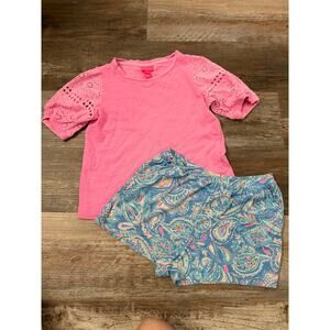 Lilly Pulitzer girls set shorts and top in pink and blue sz XL 12-14